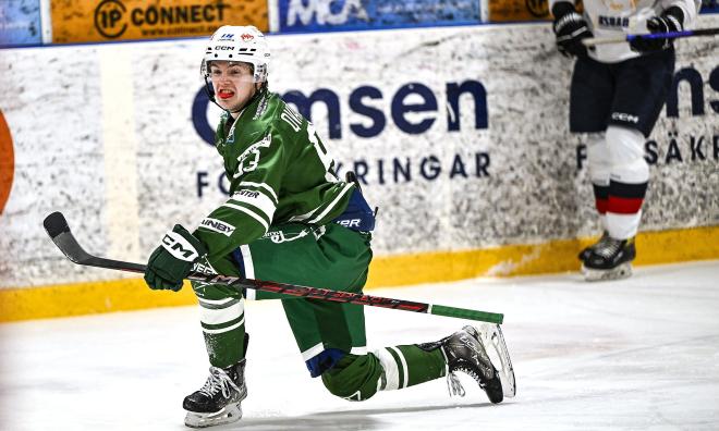 Benny Qvarfordt vet hur man firar ett mål. Söndagens seger mot rivalen Nynäshamn innebär att IFK hockey får fira jul som klara serieledare i Alltrean.<@Fotograf>Daniel Eriksson