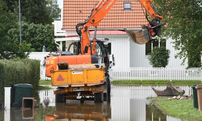 Översvämmat villaområde i Gävle 2021. Arkivbild.
