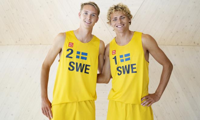 Beachvolleybollspelarna Jonatan Hellvig och David Åhman. Arkivbild.
