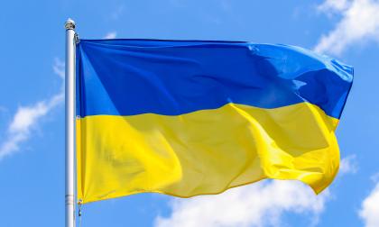 Flag of Ukraine on a background of blue sky