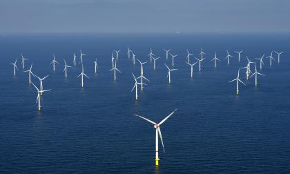 This photo was taken on April 12, 2019 above the Rentel wind farm on the Belgian North Sea *** Local Caption *** @Bildtext:OX2 och Ålandsbankens fondbolag planerar nu etablering av havsbaserad vindkraft även i Ålands norra havsområden.
<@Foto>Foto: iStock