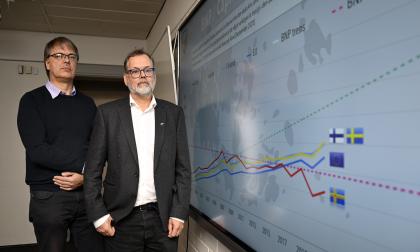 Åland har halkat efter Finland och Sverige sett till bnp per capita, vilket lyfts upp i studien. På bilden syns företagarna på Ålands ombudsman Jonny Mattsson och ordförande Mats Adamczak.