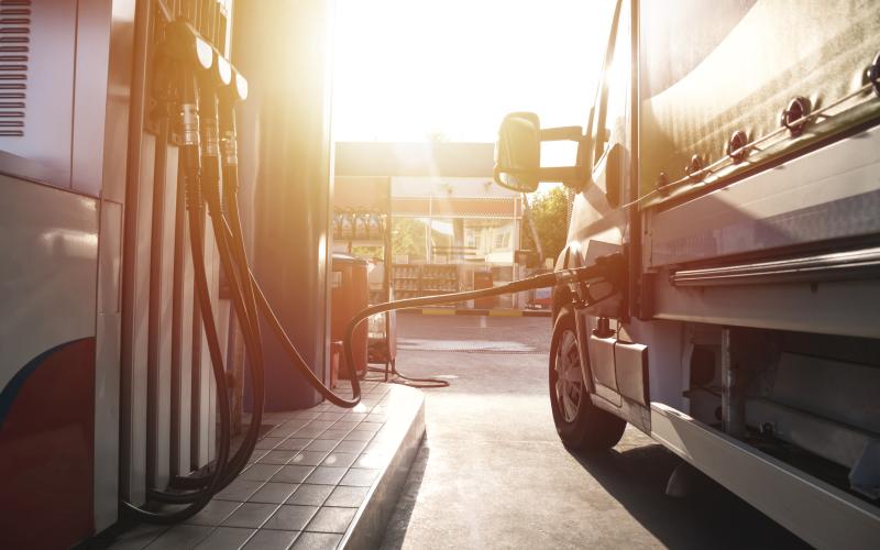 Truck refueling on a petrol station