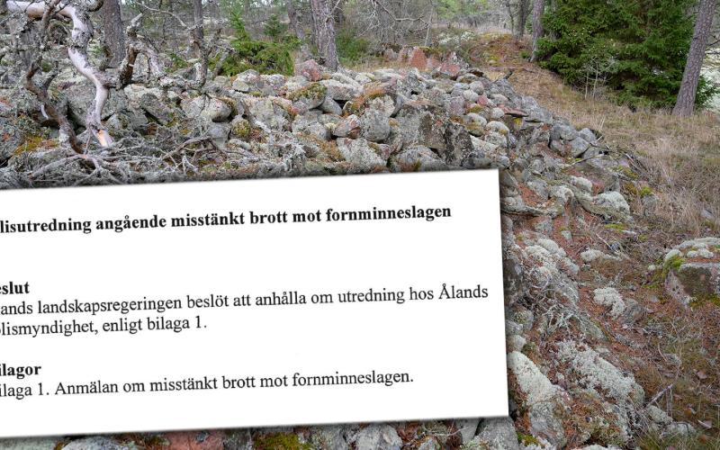 Landskapsregeringen har anhållit polisen en utredning kring ett misstänkt brott mot fornminneslagen. OBS! Bilden på stenröset har ingen direkt koppling med det aktuella ärendet att göra, utan är en genrebild.<@Fotograf>Robert Jansson & Skärmdump