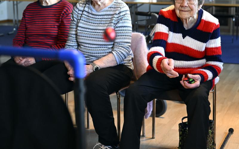 Maja Karlsson och Greta Karlsson ser på när Elvi Holmström kastar bollar mot en poängtavla.