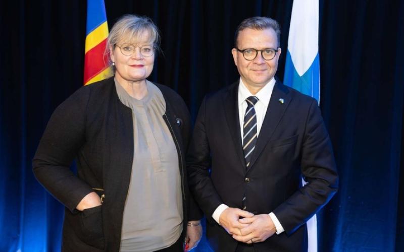 Finland och Åland leder tillsammans arbetet i Nordiska ministerrådet nästa år. På bilden lantrådet Katrin Sjögren och statsminister Petteri Orpo. <@Fotograf>Magnus Fröderberg/Norden.org