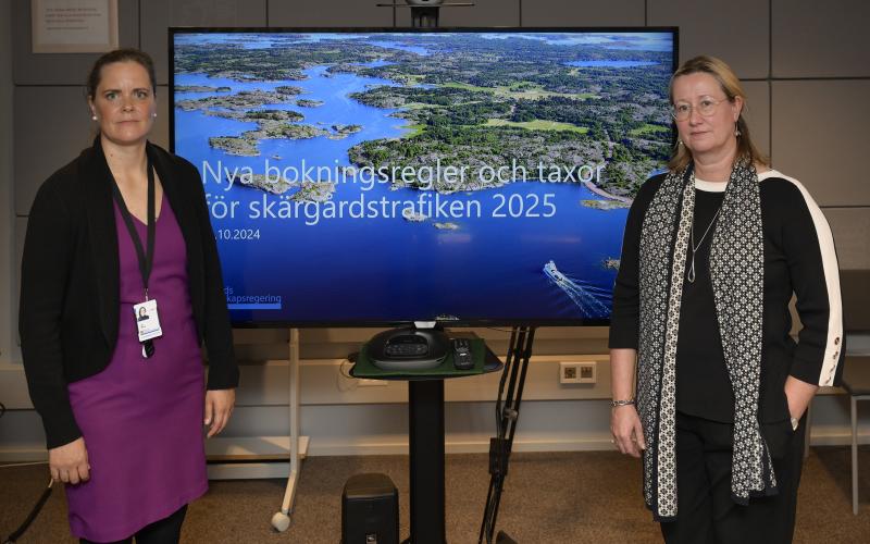 Ida Mann och Camilla Gunell informerade om de nya bokningsreglerna och taxorna för 2025 på en presskonferens på torsdagen.<@Fotograf>Robert Jansson