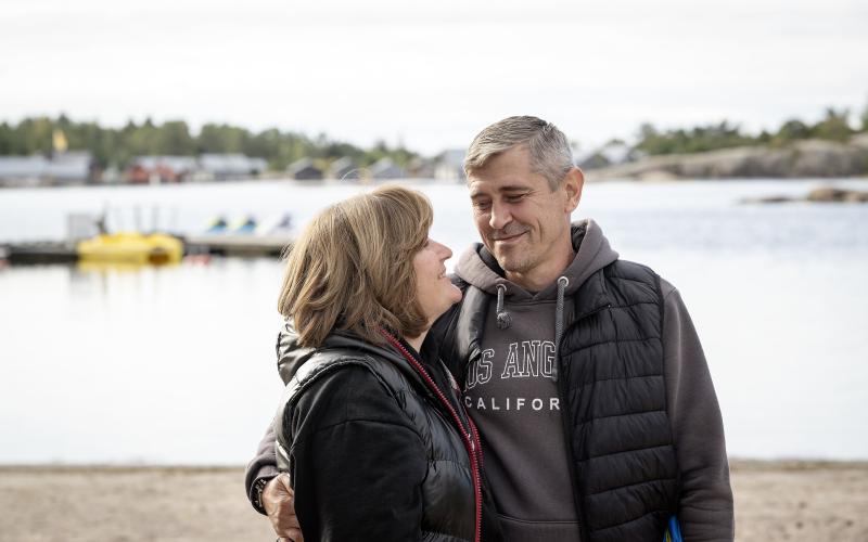 Natalia Golovaschehenko och Andrii Golovaschehenko drömmer och att kriget ska ta slut så att de kan åka hem, tillbringa tid med sin barn och kanske bygga en stuga vid vattnet.<@Fotograf>Daniel Eriksson