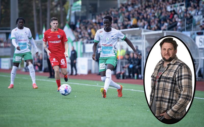 IFK Mariehamn hade stora problem i speluppbyggnaden och stördes av gästernas höga press. En av dem som slog bort flest bollar var innermittfältaren Emmanuel Patut (bilden).<@Fotograf>Hülya Tokur-Ehres